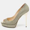 Jimmy Choo Silver/gold Lurex Fabric Dahlia Peep Toe Pumps In Gold