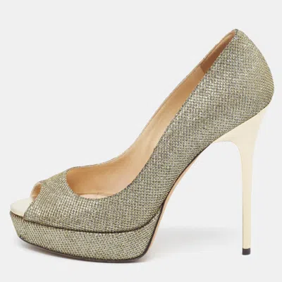 Jimmy Choo Silver/gold Lurex Fabric Dahlia Peep Toe Pumps
