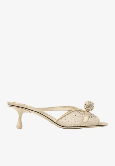 Jimmy Choo Siva 50 Dégradé Galaxy Crystal Mesh Mules In Neutral