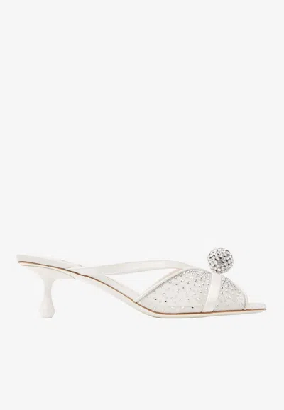 Jimmy Choo Siva 50 Dégradé Galaxy Crystal Mesh Mules In White