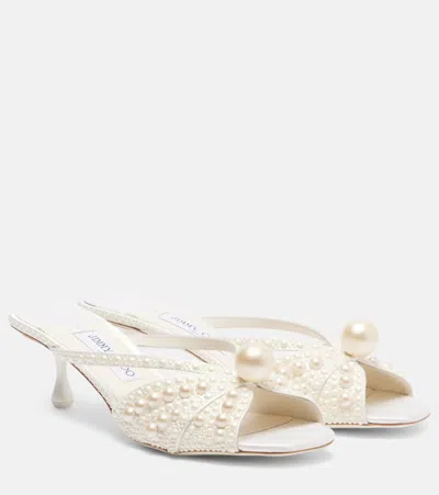 Jimmy Choo Siva 50 Embellished Satin Mules In White