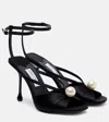 Jimmy Choo Satin Sandals With Pearl Embellishment And Strappy Design In Multi
