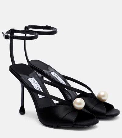 Jimmy Choo Siva 95 Embellished Satin Sandals In Black