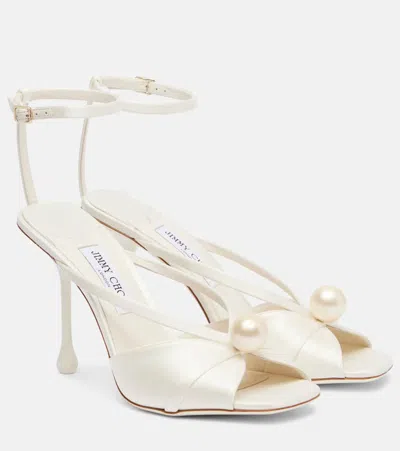 Jimmy Choo Siva 95 Embellished Satin Sandals In White