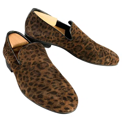 Pre-owned Jimmy Choo Size 11 Brown Black Animal Print Velvet Slip On Loafers
