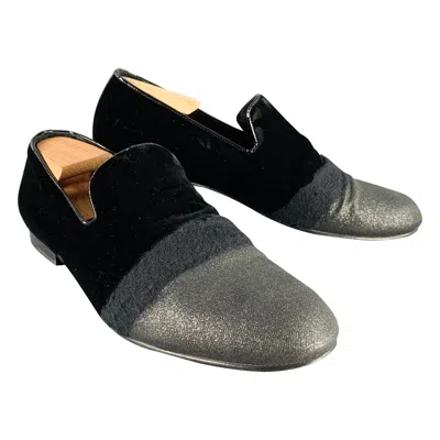 Pre-owned Jimmy Choo Size 11.5 Black Grey Glitter Velvet Loafers In Gray