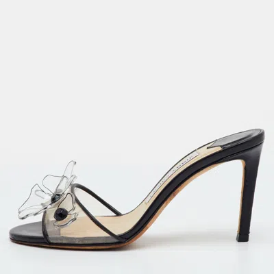 Pre-owned Jimmy Choo Size 35 Transparent/black Pvc And Leather Floral Embellished Slide Sandals