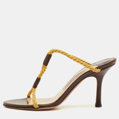 Pre-owned Jimmy Choo Size 35.5 Yellow/dark Brown Rope Slide Sandals