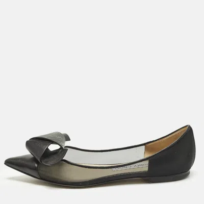 Pre-owned Jimmy Choo Size 36 Black Leather Mesh Bow Ballet Flats