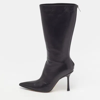 Pre-owned Jimmy Choo Size 37 Black Leather Mid Calf Boots