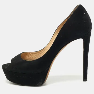 Pre-owned Jimmy Choo Size 37 Black Suede Platform Pumps