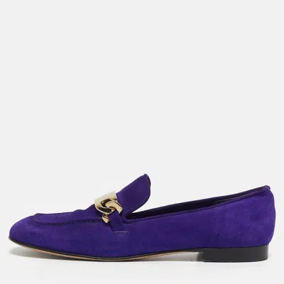 Pre-owned Jimmy Choo Size 37 Purple Suede Penny Loafers