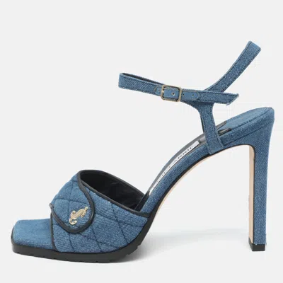 Pre-owned Jimmy Choo Size 38 Blue Denim Ankle Strap Sandals
