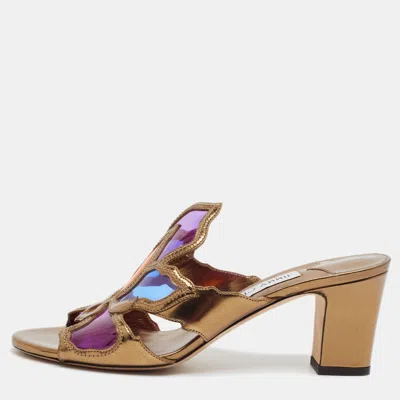Pre-owned Jimmy Choo Size 38 Gold Leather And Pvc Slide Sandals