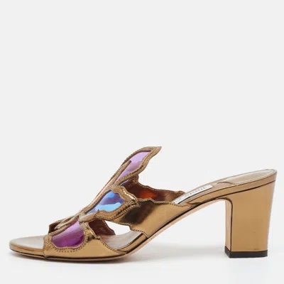Pre-owned Jimmy Choo Size 38 Gold/purple Leather Mules