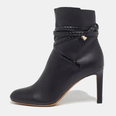 Pre-owned Jimmy Choo Size 38.5 Black Leather Python And Leather Ankle Length Boots