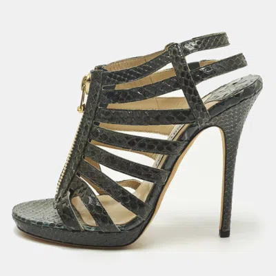 Pre-owned Jimmy Choo Size 38.5 Green Python Leather Strappy Sandals