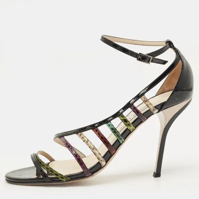 Pre-owned Jimmy Choo Size 39.5 Multicolor Patent Leather And Snakeskin Leather Strappy Sandals