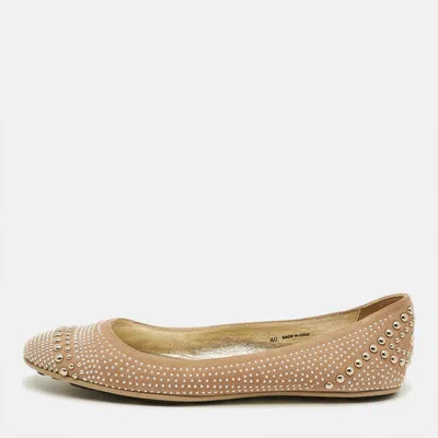 Pre-owned Jimmy Choo Size 40 Beige Suede Studded Ballet Flats In Sand