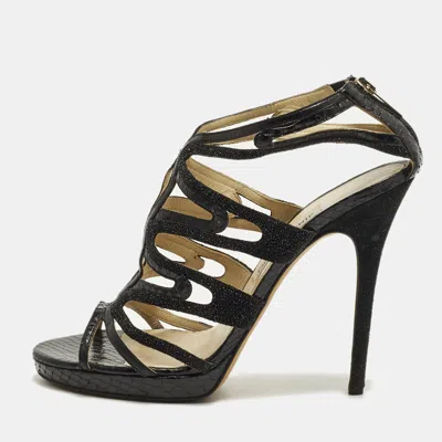 Pre-owned Jimmy Choo Size 40 Black Python Leather And Suede Platform Sandals