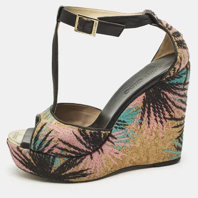 Pre-owned Jimmy Choo Size 40 Multicolor Cork And Leather Wedge Sandals