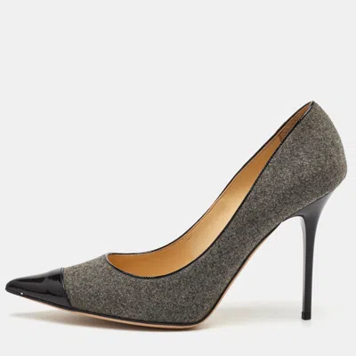Pre-owned Jimmy Choo Size 40.5 Grey/black Wool And Patent Leather Pointed Toe Pumps In Gray