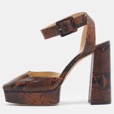 Pre-owned Jimmy Choo Size 41 Brown Python Embossed Leather Platform Pumps