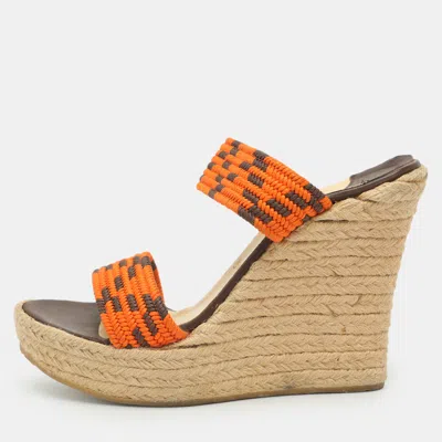 Pre-owned Jimmy Choo Size 41 Orange Rope Espadrille Wedge Slides