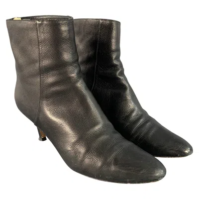 Pre-owned Jimmy Choo Size 8 Black Leather Pebble Grain Back Zip Boots