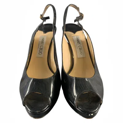 Pre-owned Jimmy Choo Size 8 Black Patent Leather Slingback Sandals