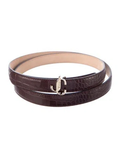 Pre-owned Jimmy Choo Skinny Embossed Leather Belt W/ Tags In Burgundy