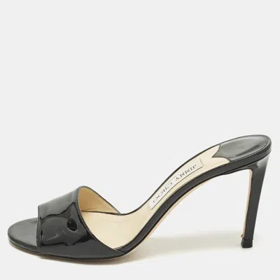 Pre-owned Jimmy Choo Sky 70 Size 37 Black Patent Leather Slide Sandals