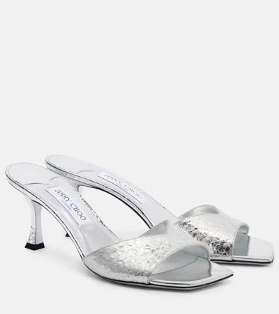 Jimmy Choo Skye 60 Metallic Leather Mules In Silver