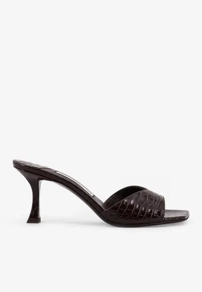 JIMMY CHOO SKYE 70 CROC-EMBOSSED LEATHER MULES