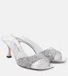 Jimmy Choo Glittered Leather Sandals With Sculpted Heel In Silver