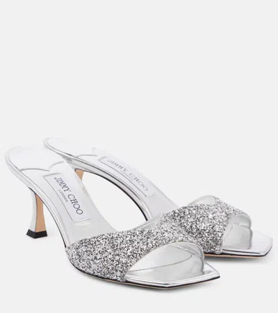 Jimmy Choo Skye 70 Embellished Mirrored Leather Mules In Silver