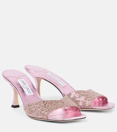 Jimmy Choo Verzierte Pantoletten Skye 70 Aus Metallic-leder In Pink