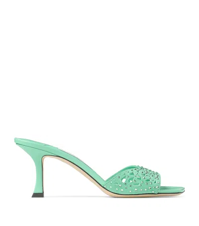 Jimmy Choo Skye 70 Leather Embellished Mules In Green