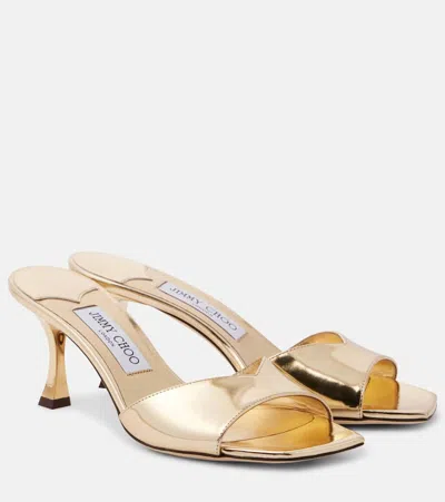 Jimmy Choo Skye 70 Metallic Leather Mules In Gold