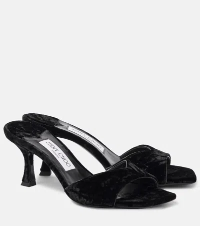 Jimmy Choo Skye 70 Velvet Mules In Black