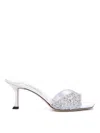 Jimmy Choo Glittered Leather Sandals With Sculpted Heel In Plata