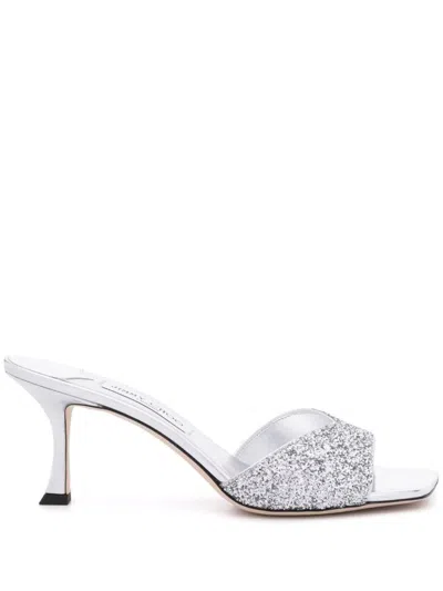 Jimmy Choo Skye Glittered Leather Sandals In Silver