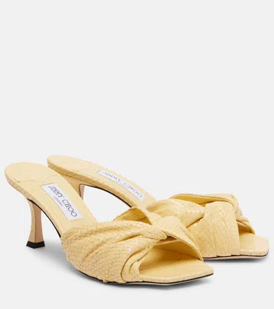 Jimmy Choo Skye Twist Leather Mules In Yellow