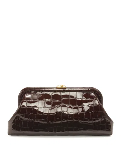 Jimmy Choo Skylar Croc Embossed Patent Leather Clutch In Burgundy