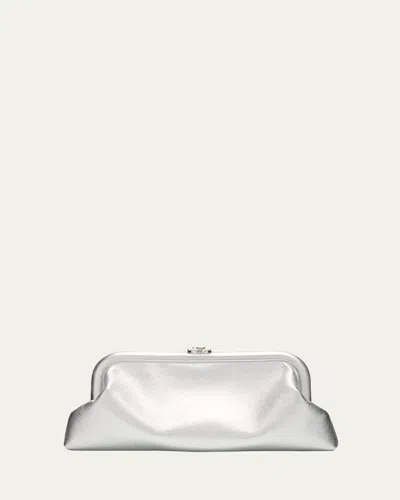 Jimmy Choo Skylar Frame Metallic Leather Clutch Bag In Silver
