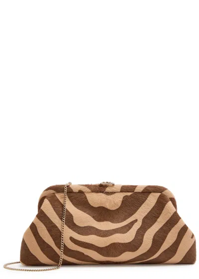 Jimmy Choo Skylar Zebra-print Calf Hair Clutch In Brown