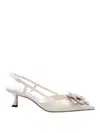 Jimmy Choo Latte Shiny Nappa Leather Slingbacks With Lace Corsage In White