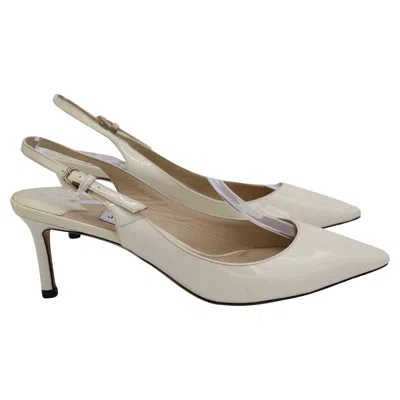 Jimmy Choo Slingback Low Heel Pumps In Cream Patent Leather In White
