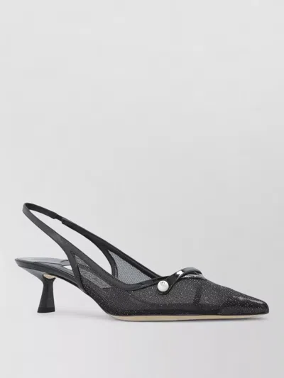 Jimmy Choo Slingback Mesh Pumps Glitter Kitten Heel In Black