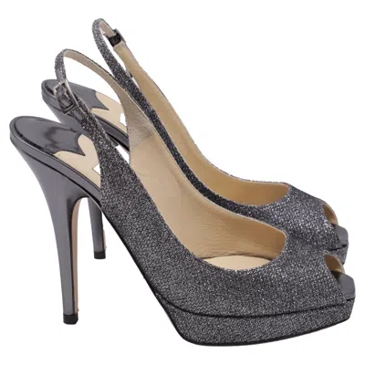 Jimmy Choo Slingback Peep Toe Pumps In Silver Glitter In Black